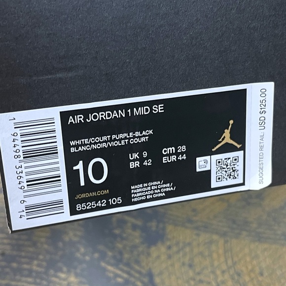 Nike Air Jordan 1 Mid SE Court Black Toe 852542-105 10 Purple - Picture 9 of 10